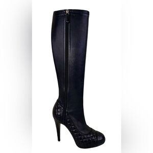 CHANEL PARIS-BOMBAY KNEE-HIGH BLACK LEATHER BOOTS